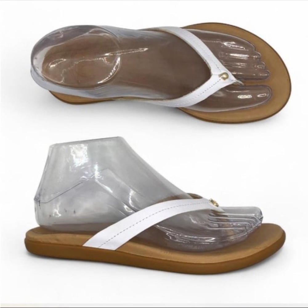 OluKai Honu White Leather Flip Flop Sandals